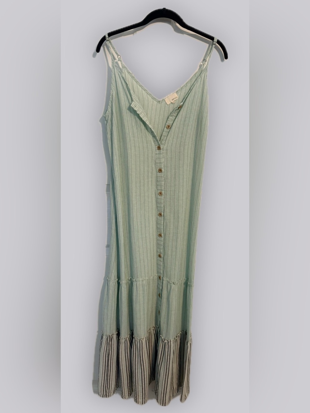Dept 222 Mint Green Striped Tiered Button Front Maxi Dress Size M